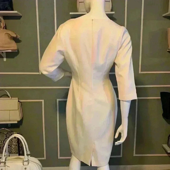 Mary Crafts Cream 3/4 SL Square Slit Neck Zip Cocktail Formal Office Dress Sz 6 - Picture 5 of 9